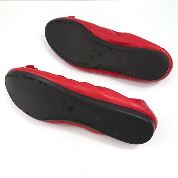 COLE HAAN Red Leather Ballet Flats Slippers w/Patent Cap Toe & Bow Womens 11B - Picture 8 of 9